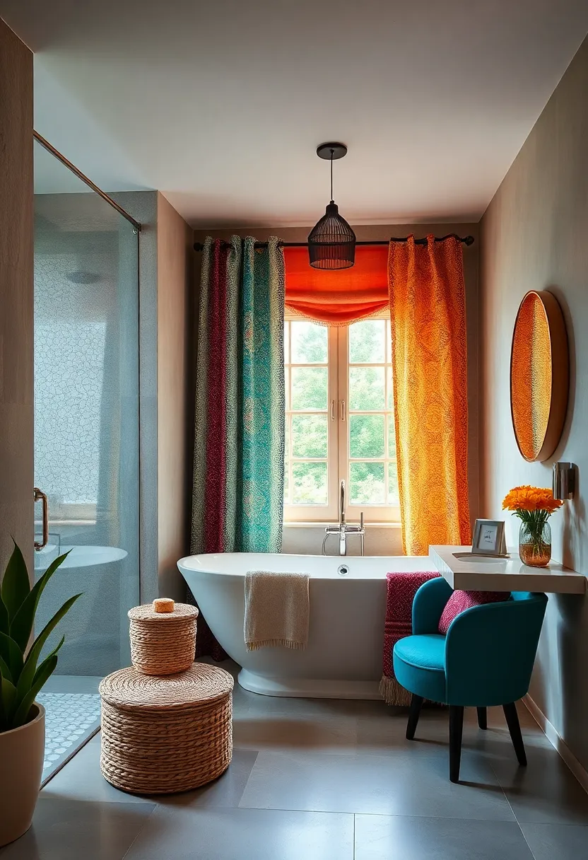 Bohemian ⁤Textile Curtains: Add patterned ‍fabric shower curtains or window treatments in vibrant shades