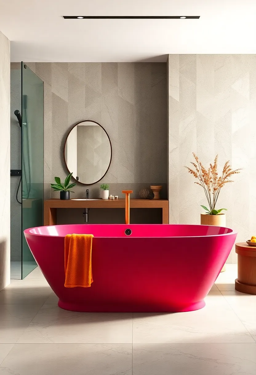 colorful Freestanding ⁢Bathtub: Opt‌ for a ⁤bathtub in an ⁣unexpected color to serve⁢ as⁤ a sculptural centerpiece