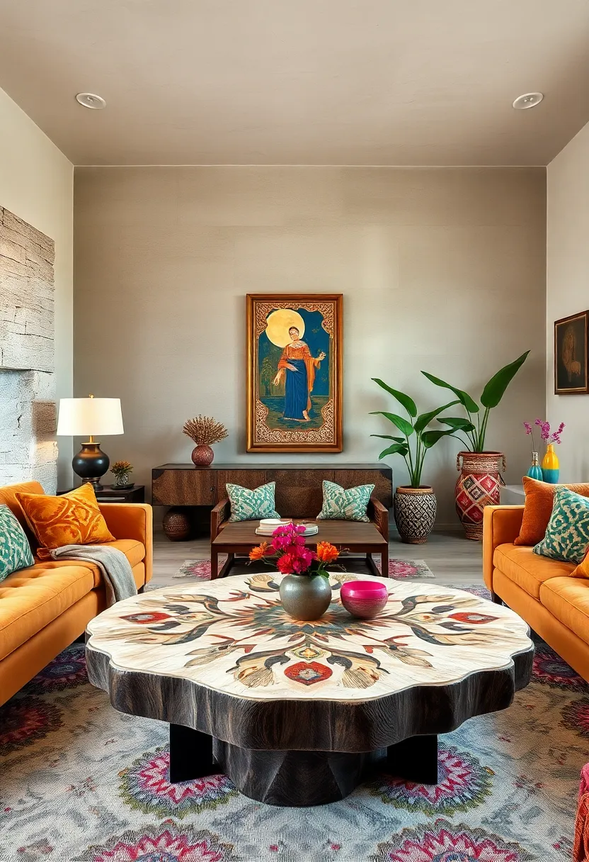 Intricately Carved Bone Inlay Coffee Table