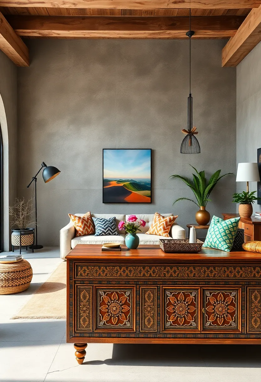 Vintage Indian‍ Wooden Sideboard with Inlay Work