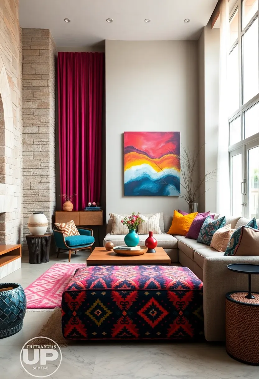 Bold⁤ Tribal print Fabric ottoman