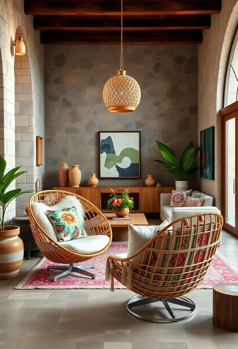 Rattan Egg Chair with Plush Boho Cushions