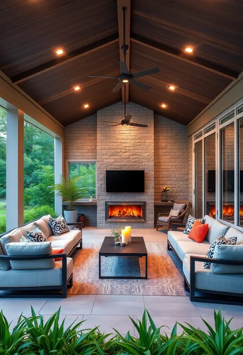 Open-Air Entertainment hub: Modular seating, weather-resistant media units, and ambient lighting tailored for gatherings