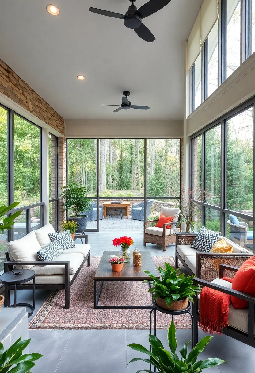 Tropical Modern: Bold greenery,‌ rattan chairs, and bright ‌cushions capturing a lively and fresh atmosphere