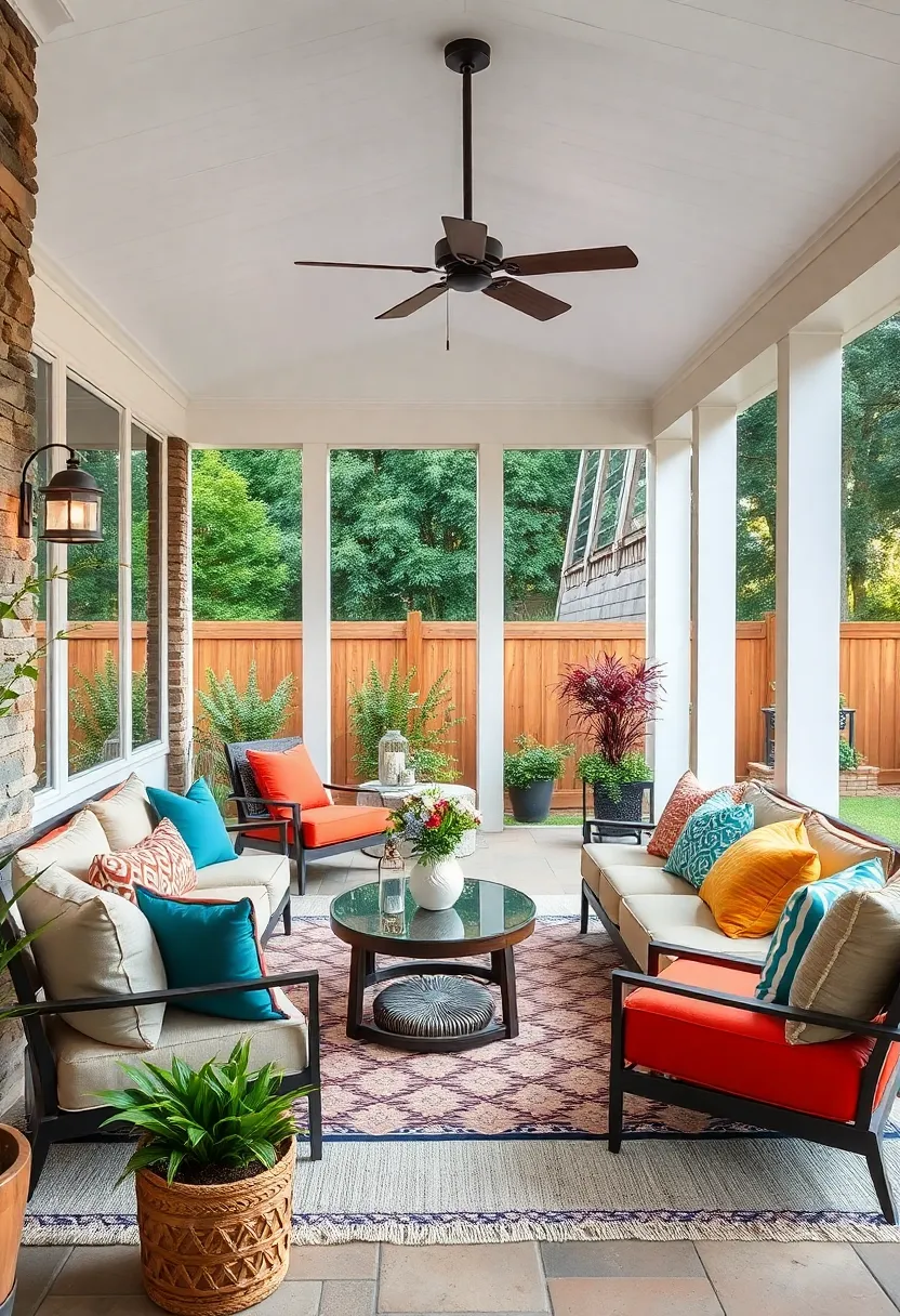 Bold color Blocking: Vibrant contrasting hues on cushions, rugs, and accessories to energize the outdoor ⁢living area