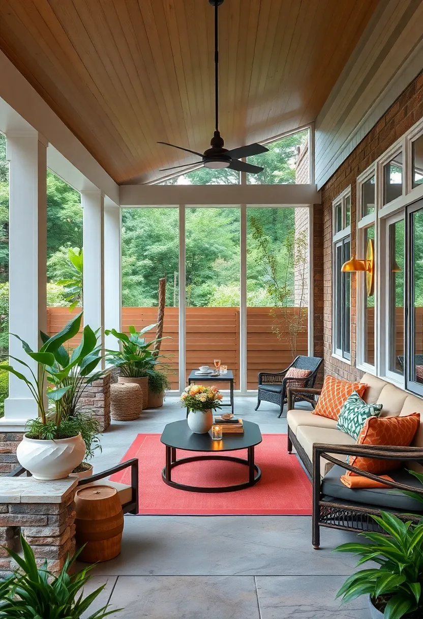 Eco-Friendly oasis: Sustainable materials, solar lighting, and lots of greenery to design a ​porch that honors nature