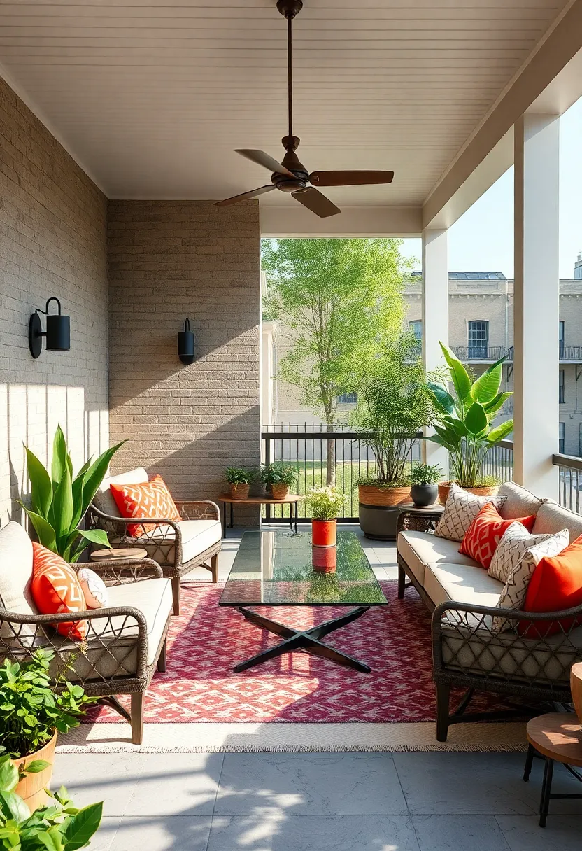 Urban Chic: Compact seating with‍ geometric ⁢patterns, sleek glass tables, and pops of vibrant color for city dwellers