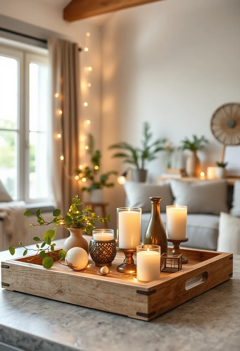 Arrange ⁣fairy lights along a wooden tray with candles and vintage ​trinkets for a quaint vignette