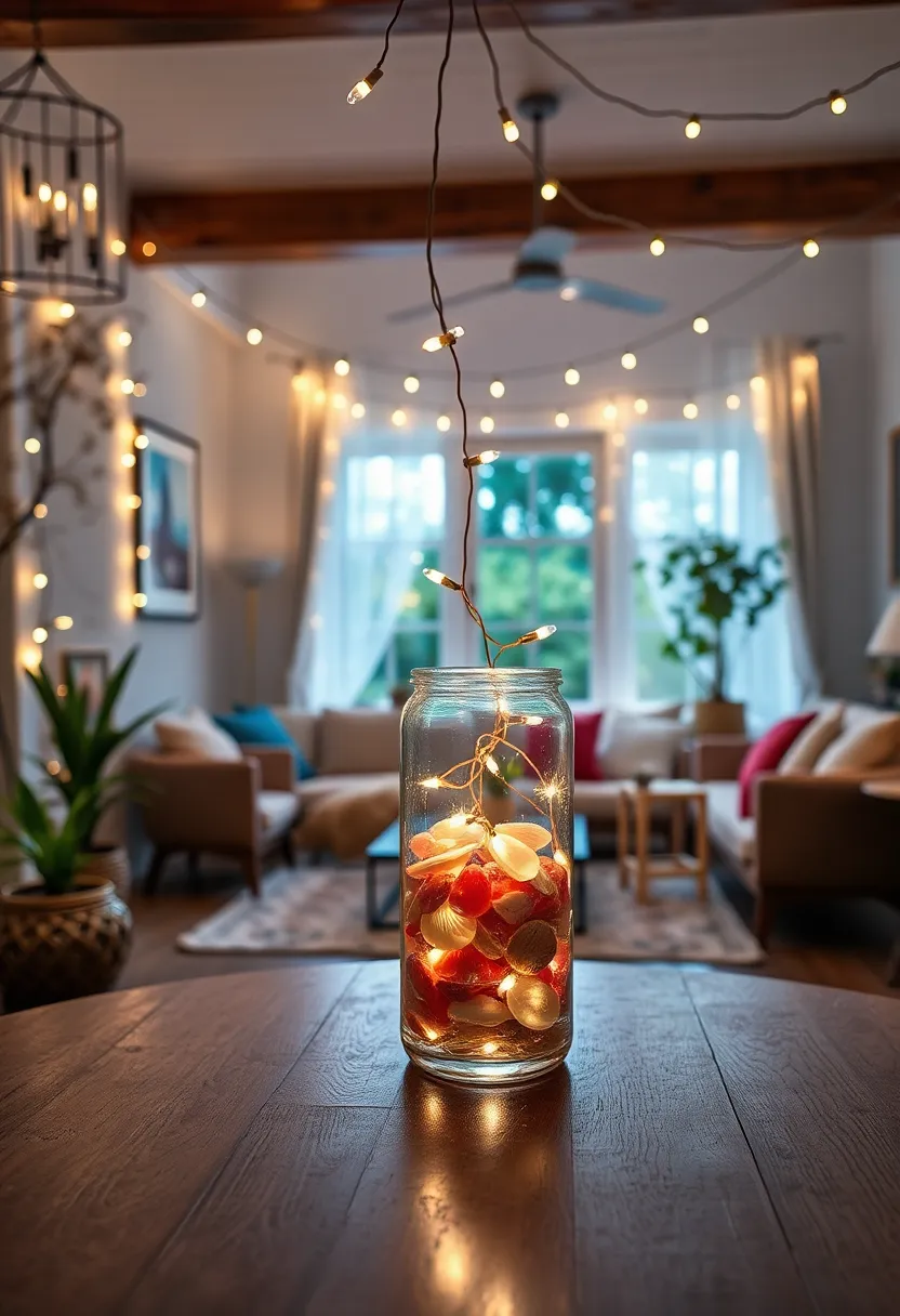 Coil fairy lights inside a glass⁢ jar or vase filled with colorful stones or⁢ seashells for a luminous accent