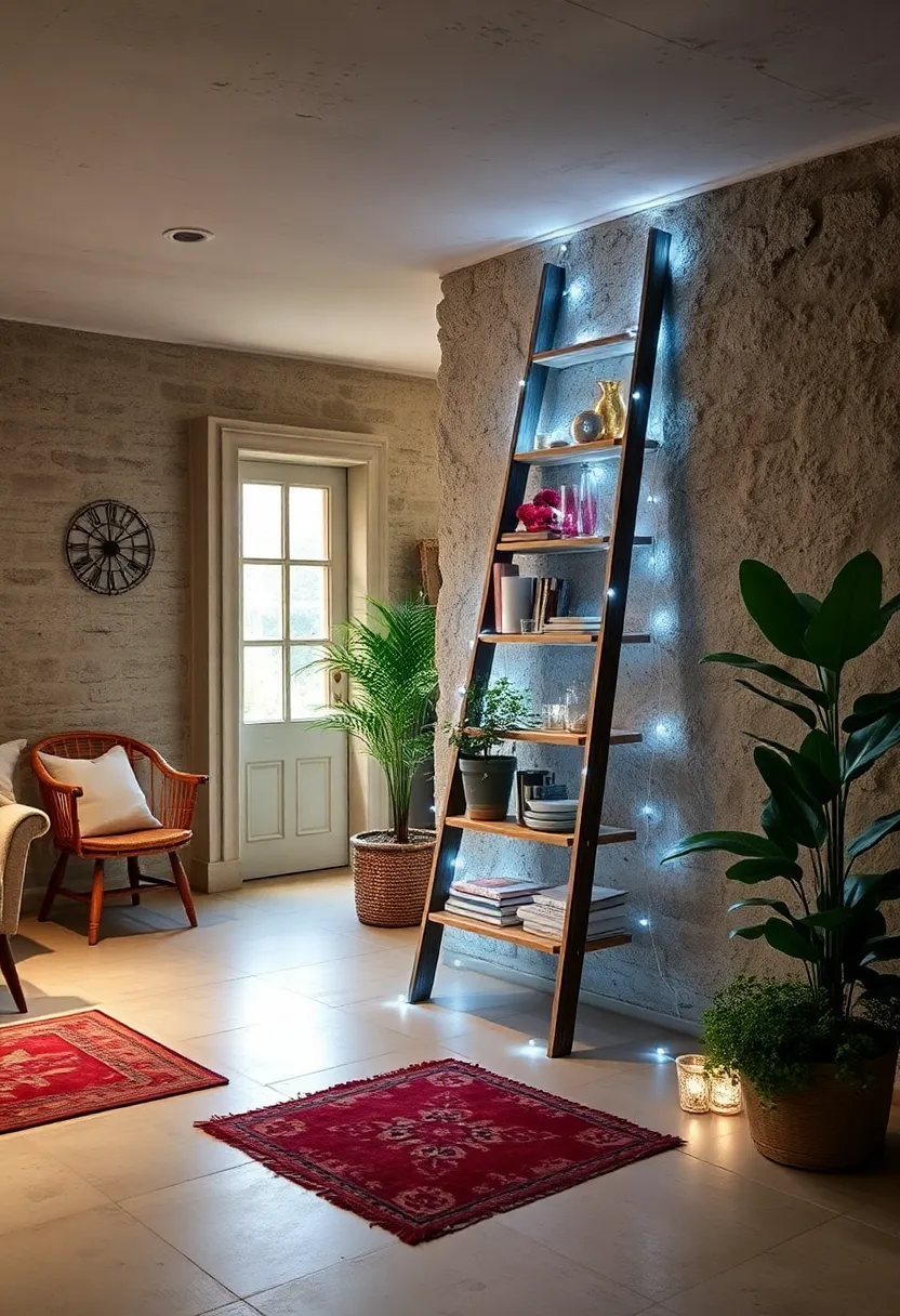 Layer fairy lights ‍over‌ a vintage ladder, transforming it‌ into an illuminated⁢ display stand