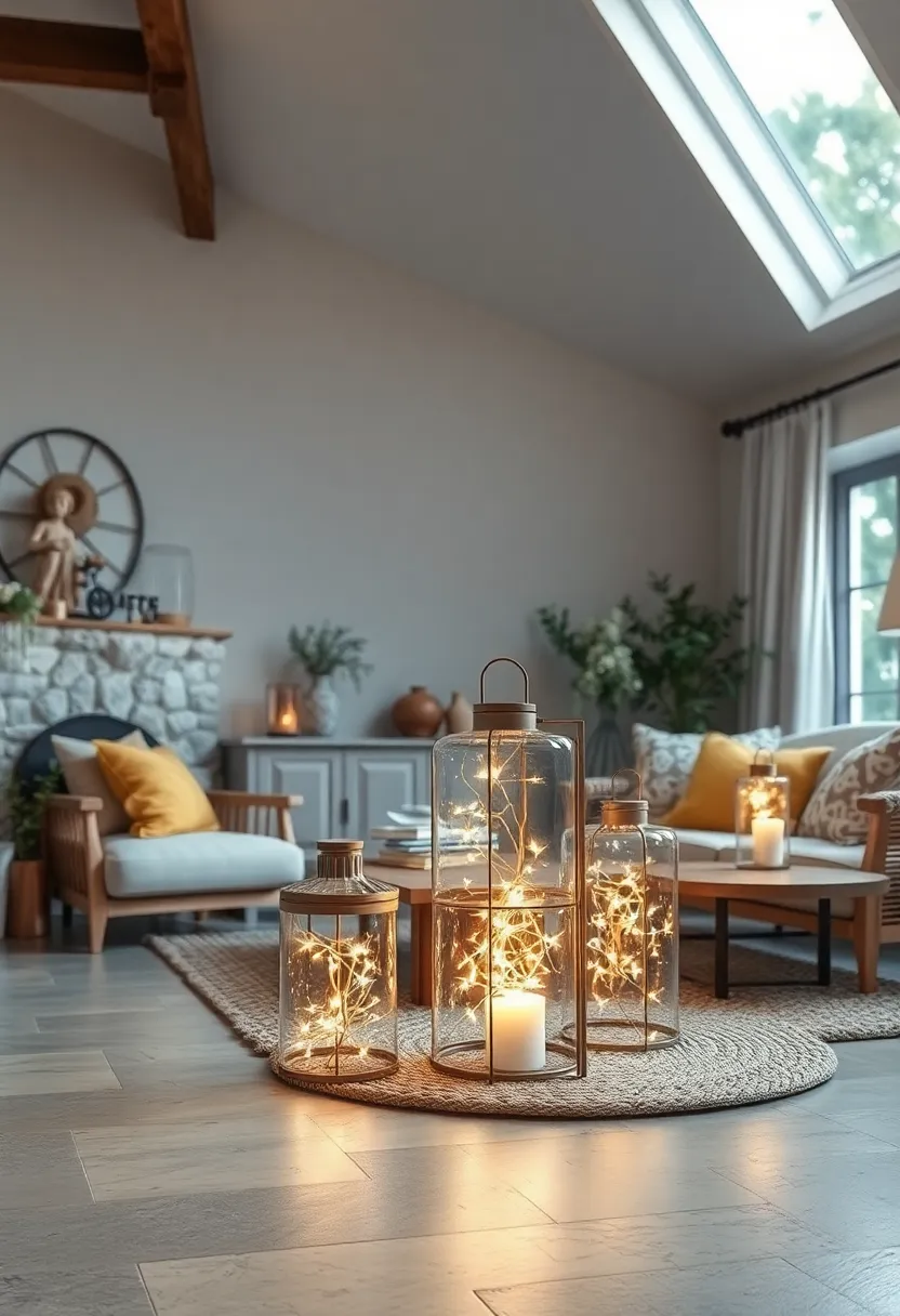 Place ⁣fairy lights⁢ inside translucent lanterns to scatter soft light around your living space