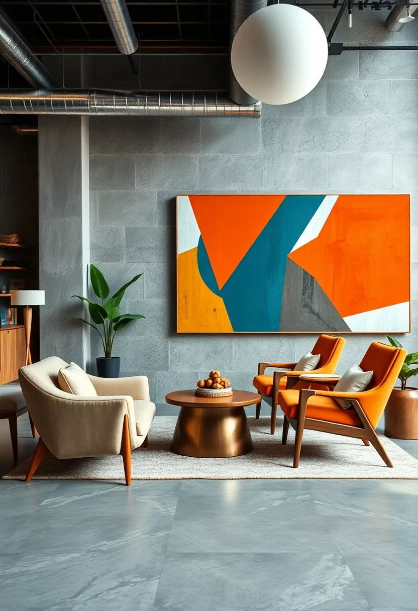 Mid-Century Modern Lounge Chairs Set⁤ Against Bold Geometric Wall Art