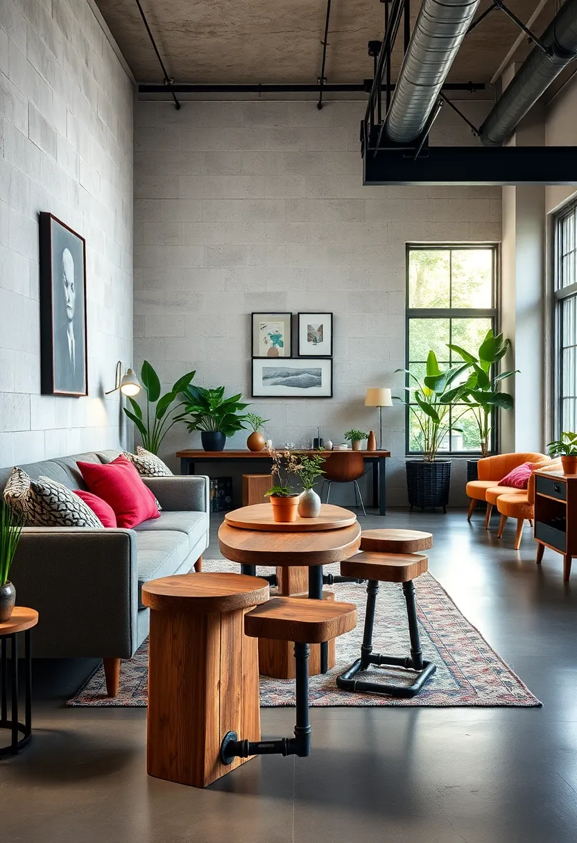 Custom-Made Stools Crafted from Reclaimed Wood and Metal Pipes