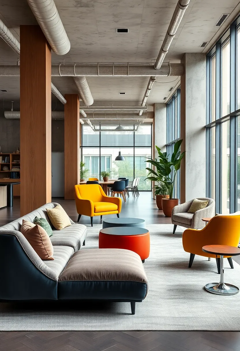 Plush⁢ Chaise Lounges​ in⁢ Bold Colors for Creative Breakout Areas