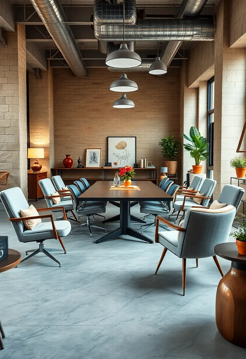 Repurposed Antique⁤ School‍ Chairs Surrounding a Contemporary Conference Table