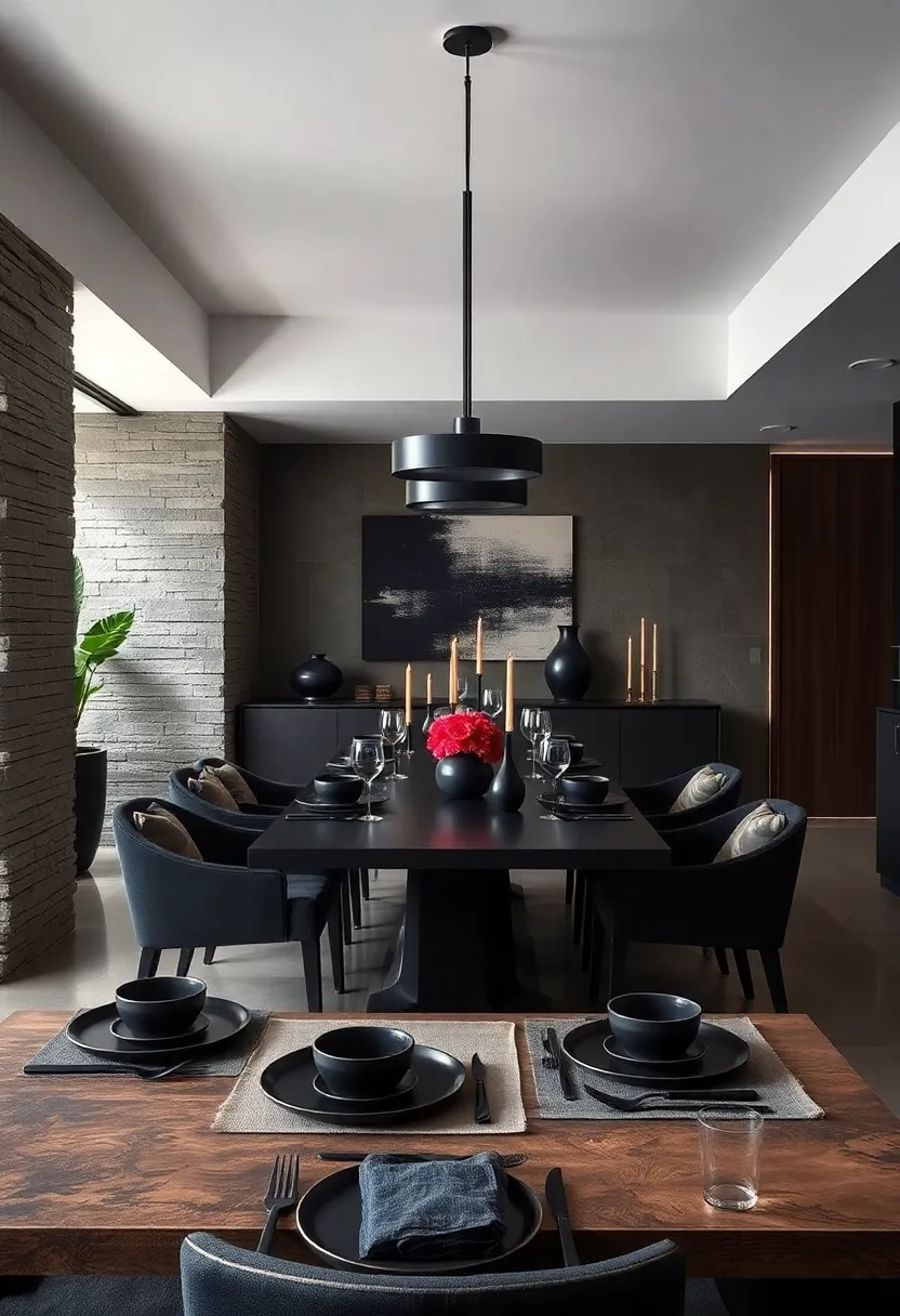 Combine matte black flatware and deep​ charcoal dinnerware for a strikingly modern dining experience