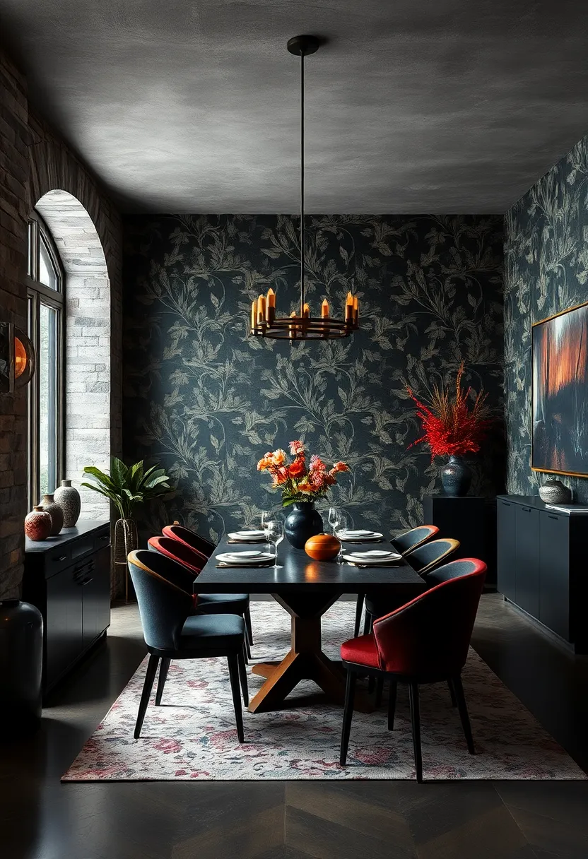 Incorporate textured ⁤wallpaper with a dark botanical pattern⁣ to‍ add intrigue and organic complexity