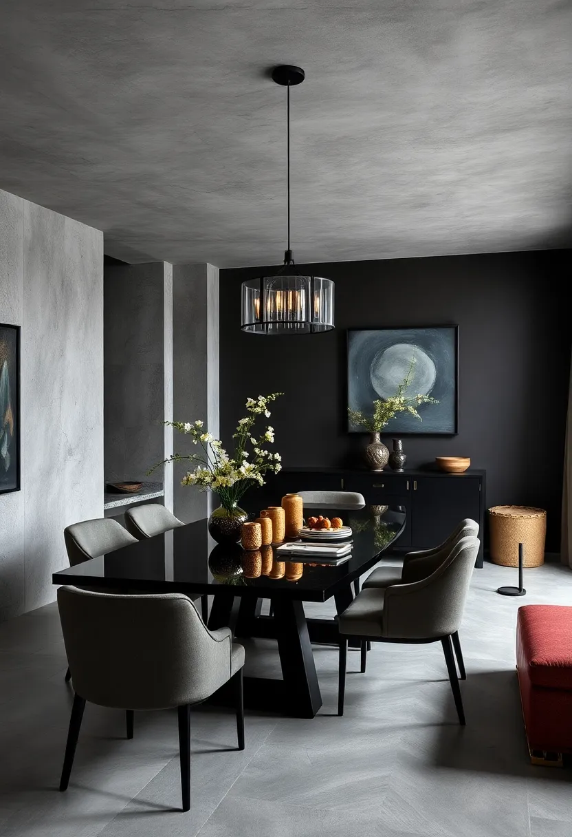 place​ black lacquer sideboards with brass hardware‌ to marry moody​ tones and a touch of glamour