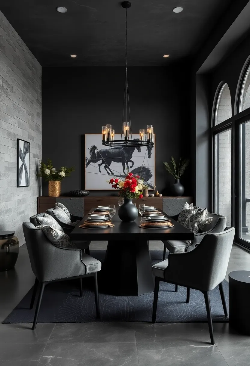 Use a monochromatic palette of slate gray and black, balancing soft textiles ⁣with ⁤sleek metal ‌accents ‍for ​depth