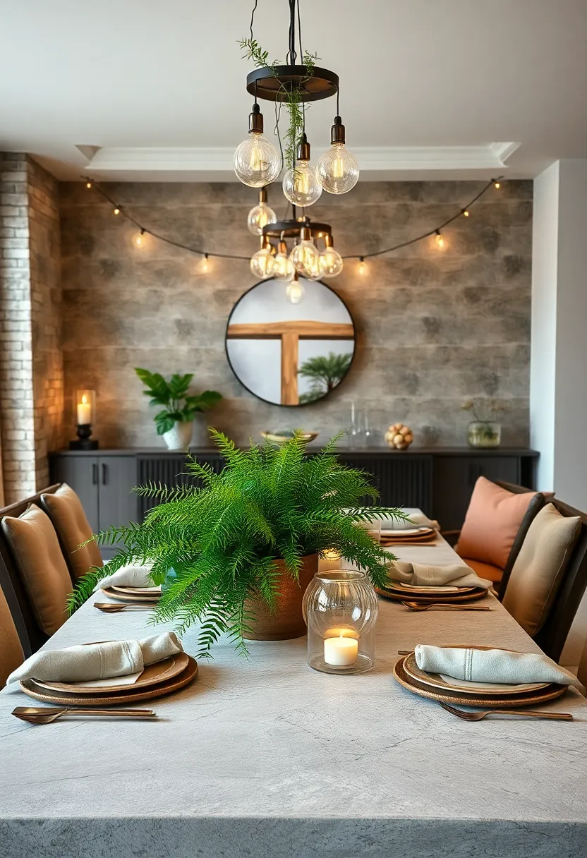An abundance of ⁣fresh greenery like ferns​ and ivy⁣ artfully arranged⁢ with string lights⁤ for⁢ an enchanting ⁣atmosphere