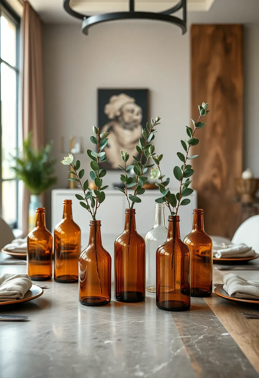A cluster‍ of varying-sized amber glass bottles filled with⁣ sprigs⁤ of eucalyptus for ‌a rustic feel