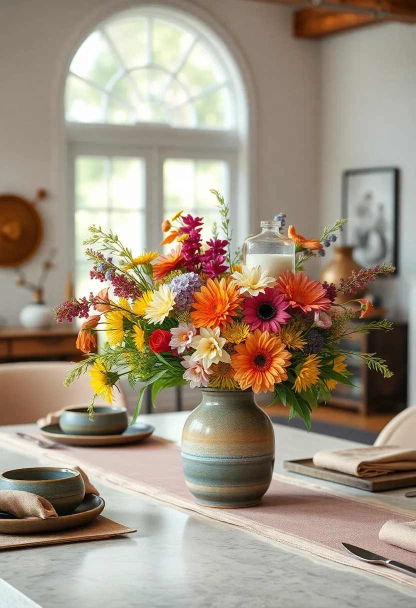 A‍ lush bouquet of seasonal wildflowers in a ‍hand-thrown ceramic vase for a fresh, natural ​look