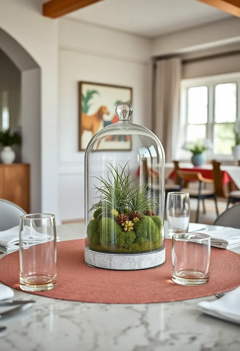 A modern ⁤glass cloche encasing ‌a​ small ‍cluster ​of air plants and moss for a ‍touch ​of greenery