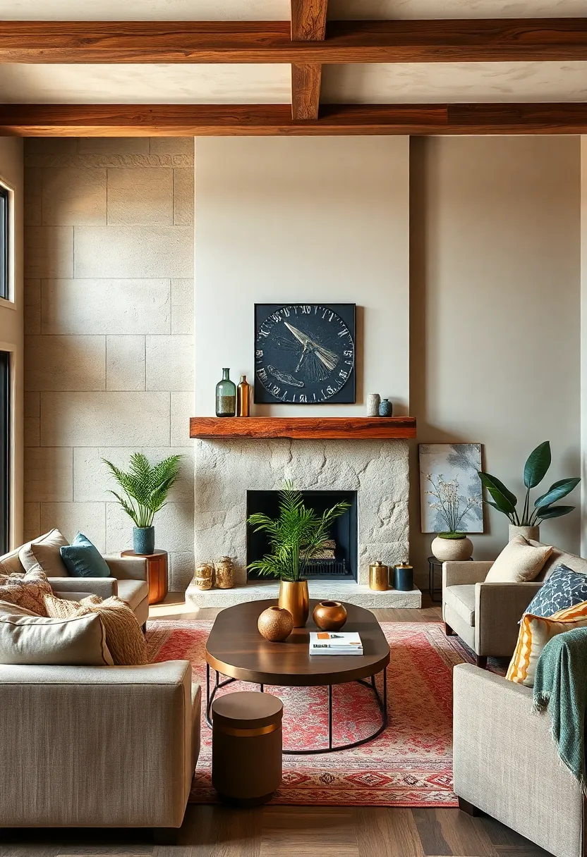 Feature⁣ a reclaimed wood mantel as a rustic focal point ⁣over ‍the fireplace