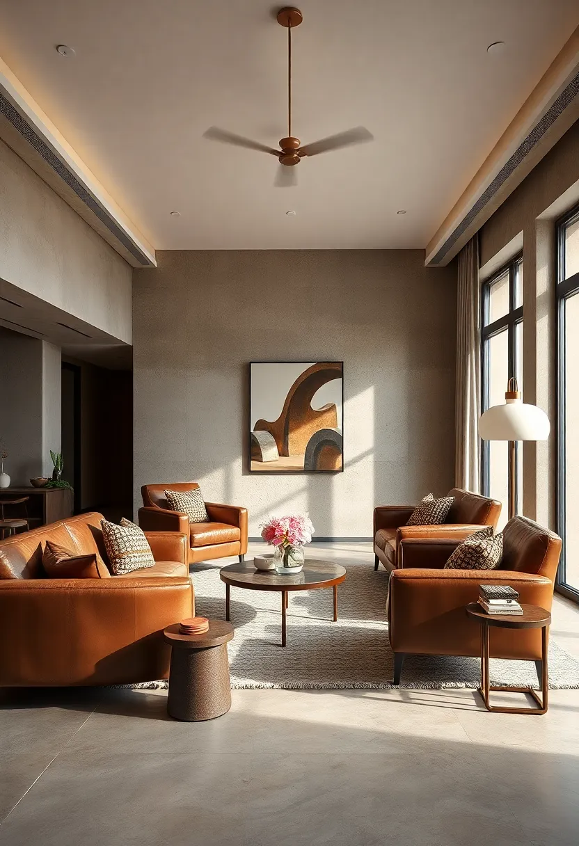 Choose leather armchairs in ⁣cognac brown for ⁤a timeless, tactile seating option