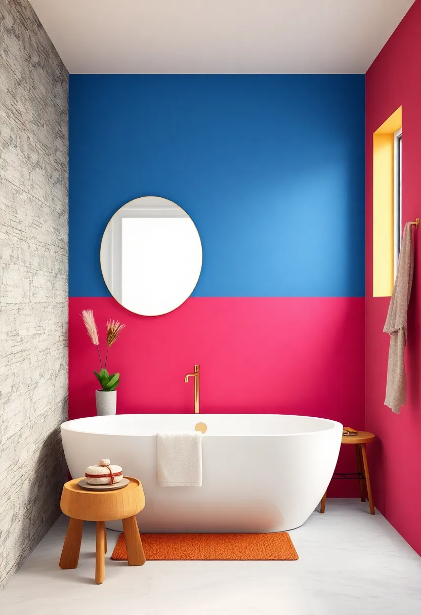 bold⁤ Color⁤ Blocking:⁢ Vibrant ⁤wall paints contrasted ⁤with‌ pure‌ white fixtures​ energize the bathroom space