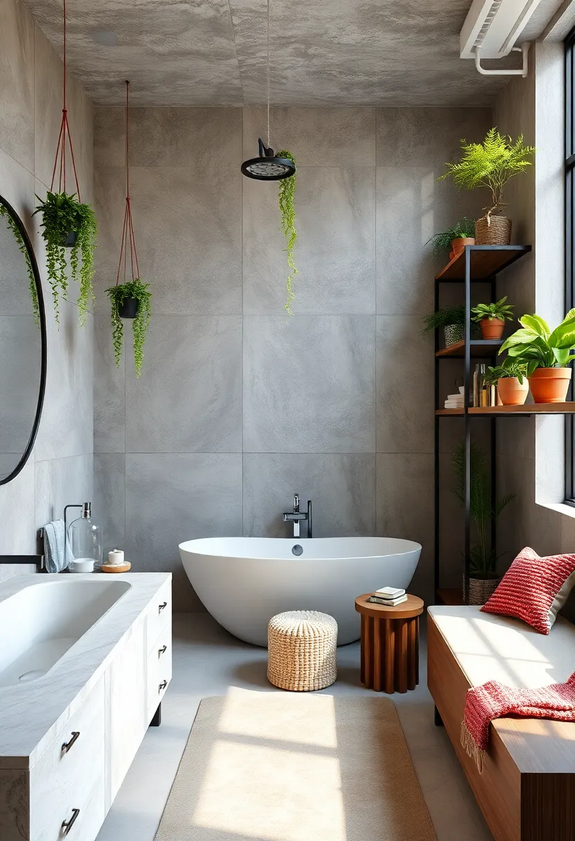 Urban Jungle:‍ Hanging plants integrated into modern shelving soften the city vibe