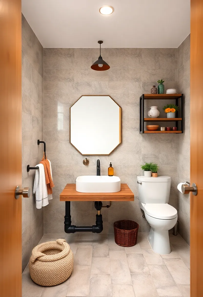 Exposed Pipe Vanity with⁤ reclaimed Wood Countertop