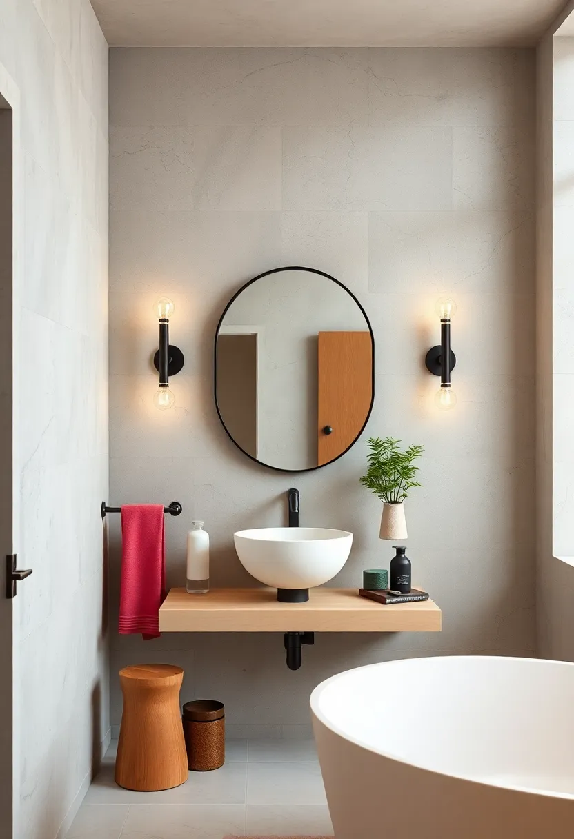 Factory-Style Wall Sconces Flanking a​ Minimalist ⁢Mirror