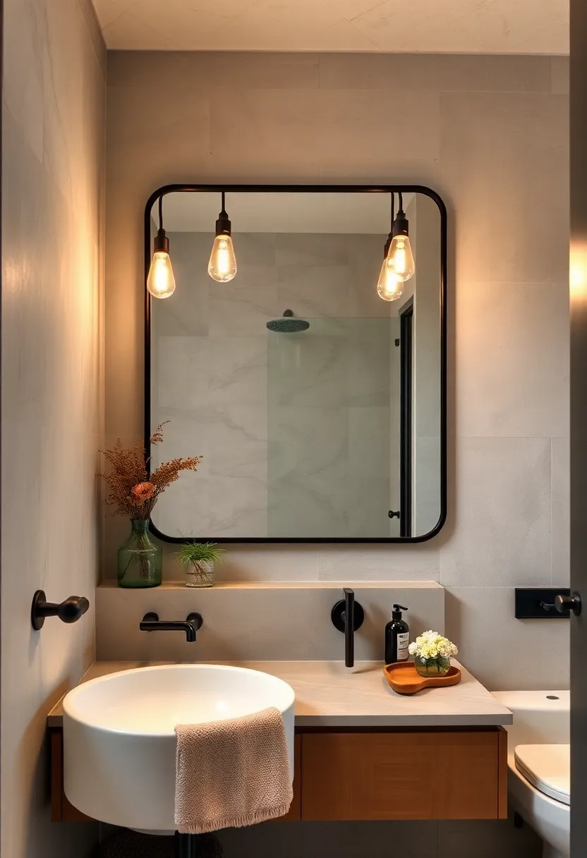 Large Black Iron Vanity Mirror‌ with Edison Bulbs