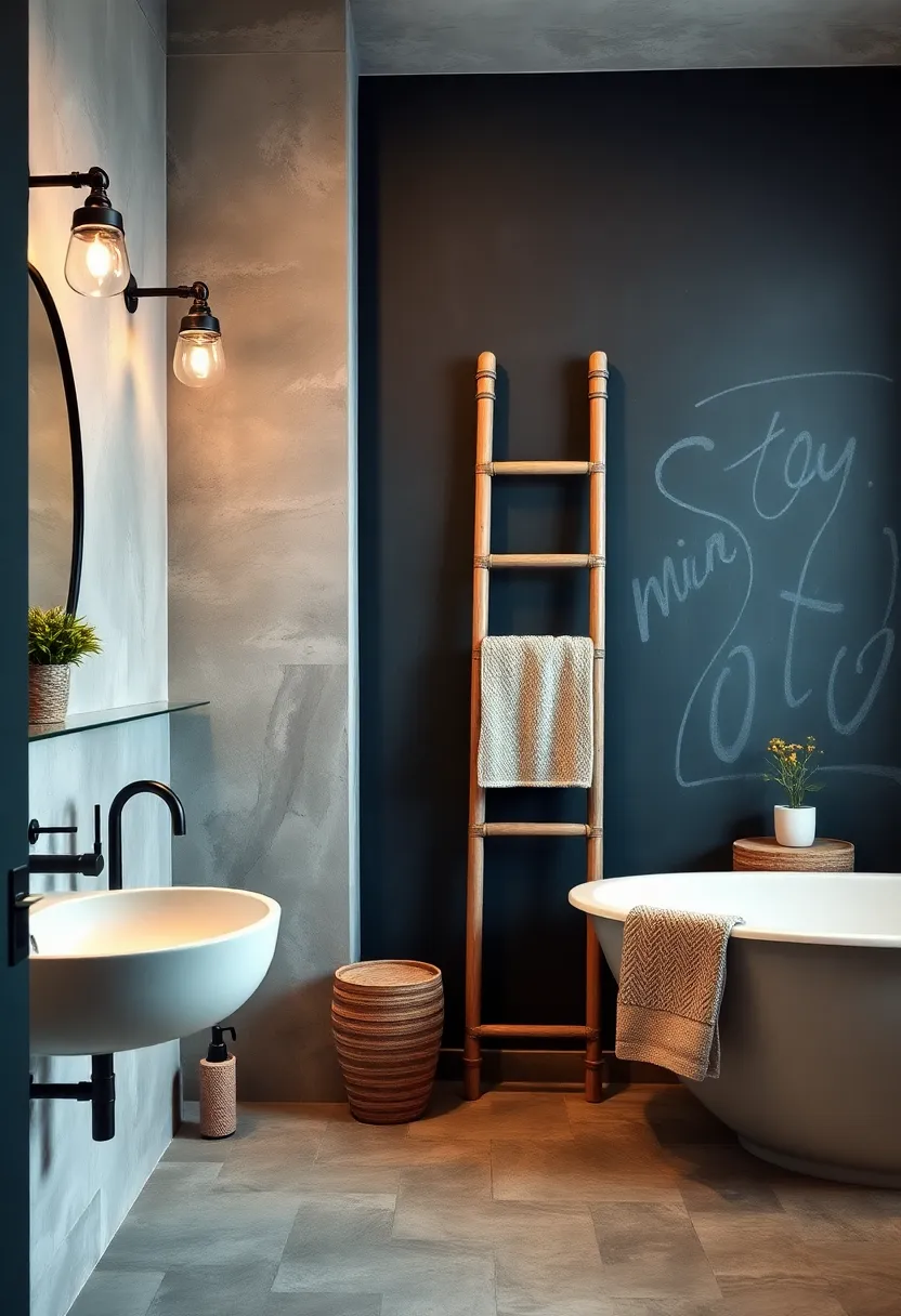 Pipe Ladder Styled Towel Holder ⁢Against a⁤ Chalkboard Wall