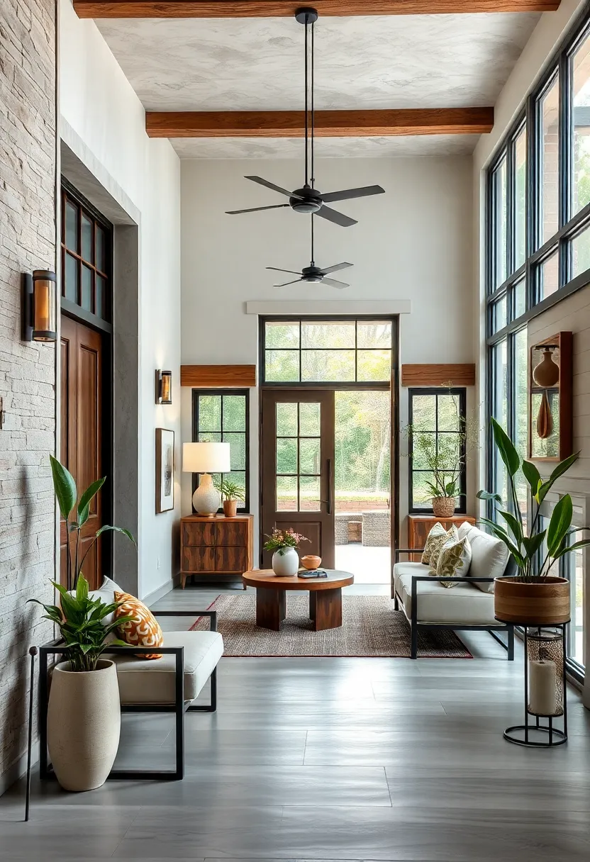 Contemporary Farmhouse ⁤Blend: Combining sleek modern fixtures with rustic​ wood elements leads to⁢ a balanced, inviting entry