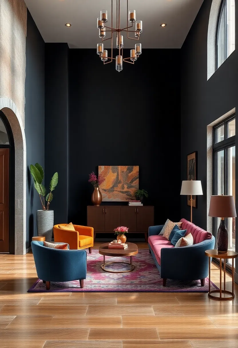 Luxe Velvet ⁤and Dark Hues: Deep-colored walls paired with plush velvet ⁣seating create a dramatic and cozy introduction