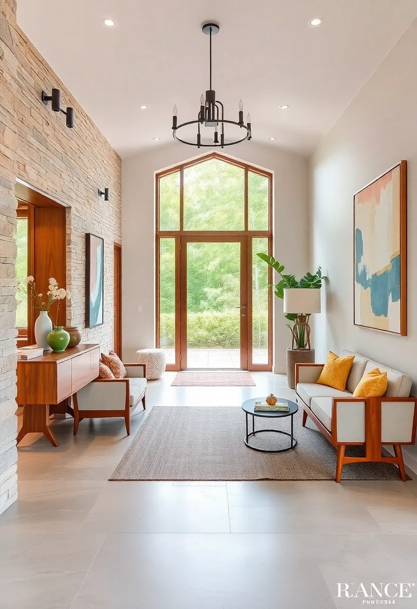 Mid-Century ‌Modern Elegance: Clean lines, teak‌ wood furniture, ⁣and abstract art make the entryway feel sophisticated yet ‍approachable