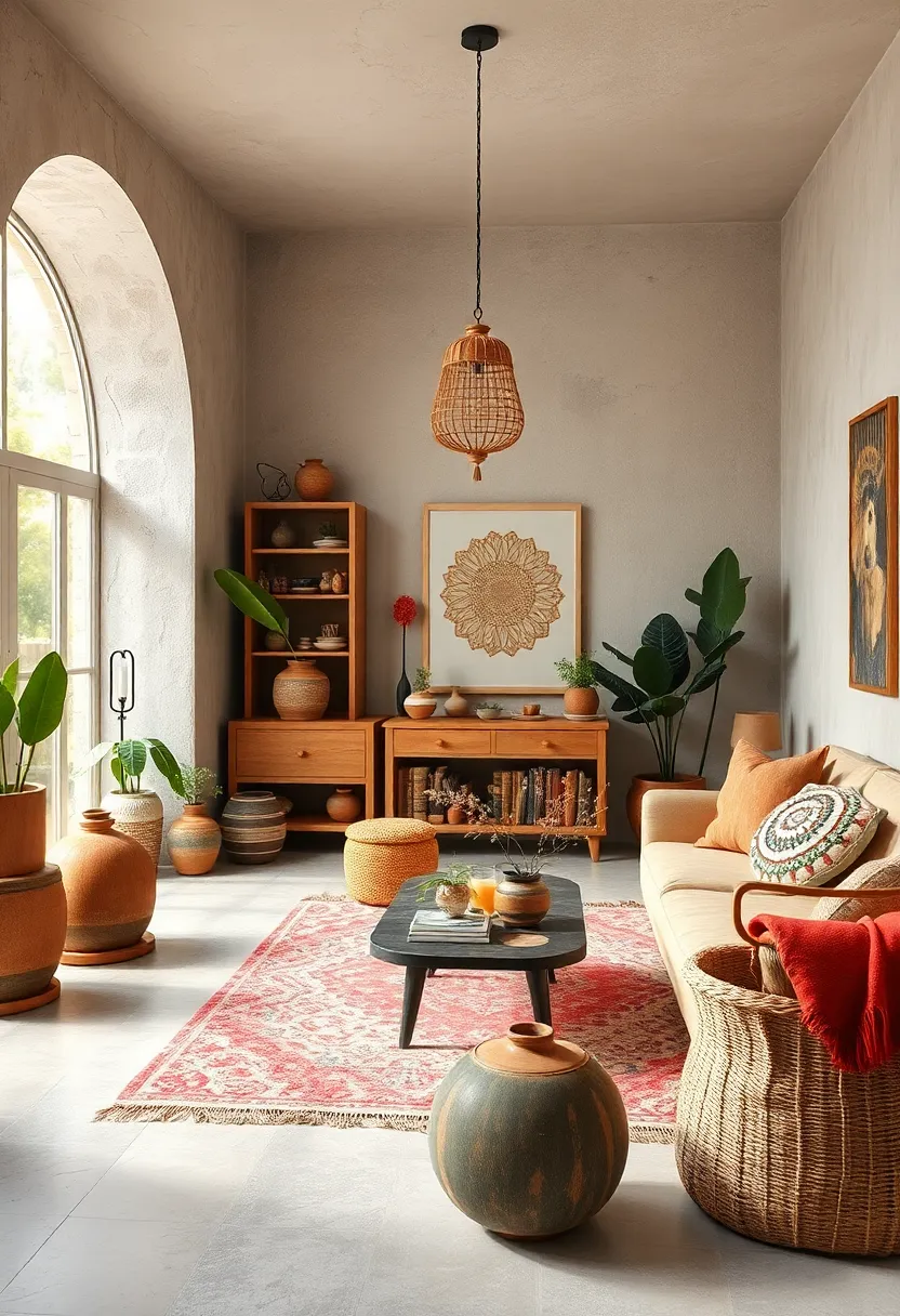 Include handcrafted pottery and artisan decor to emphasize uniqueness