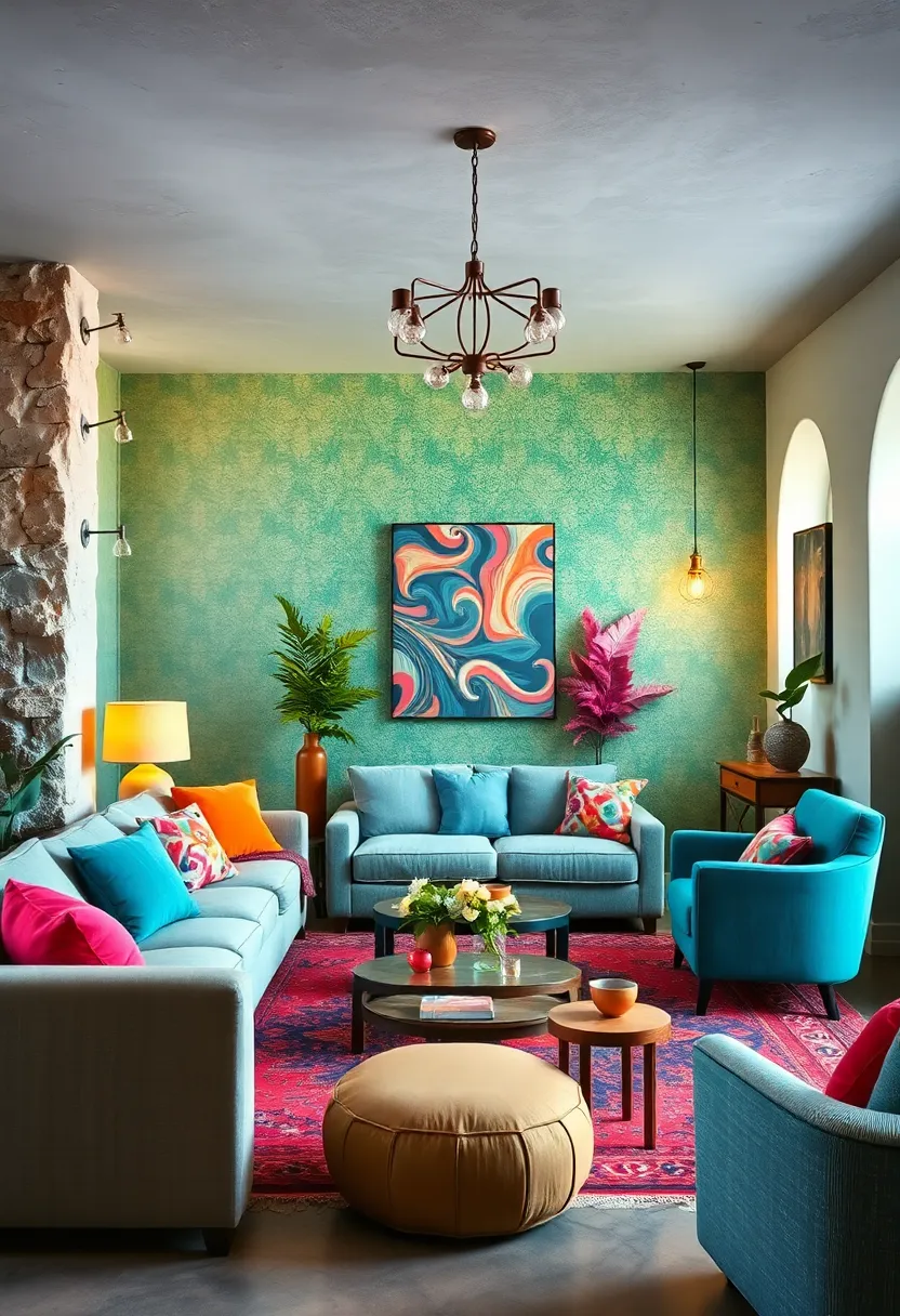 Use vibrant wallpaper or mural accents as a focal point