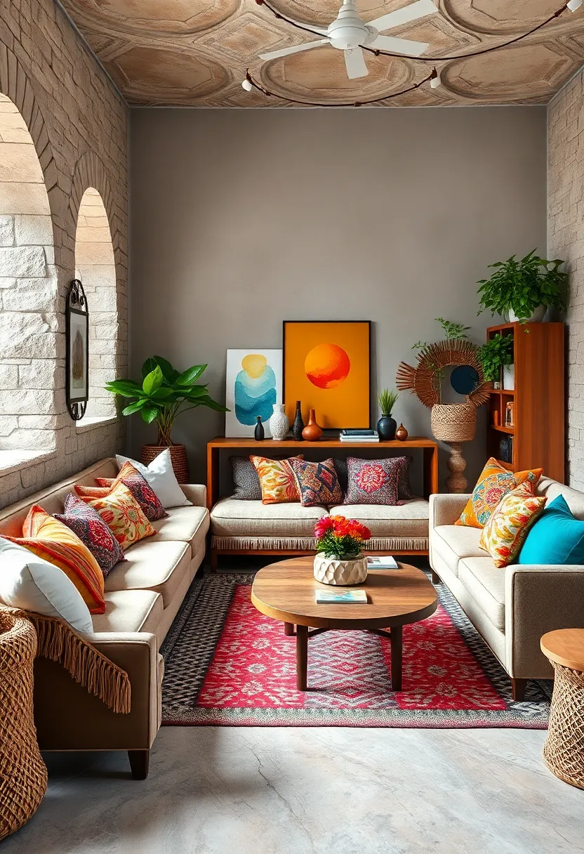 Add colorful throw ‍pillows with intricate embroidery or fringe details