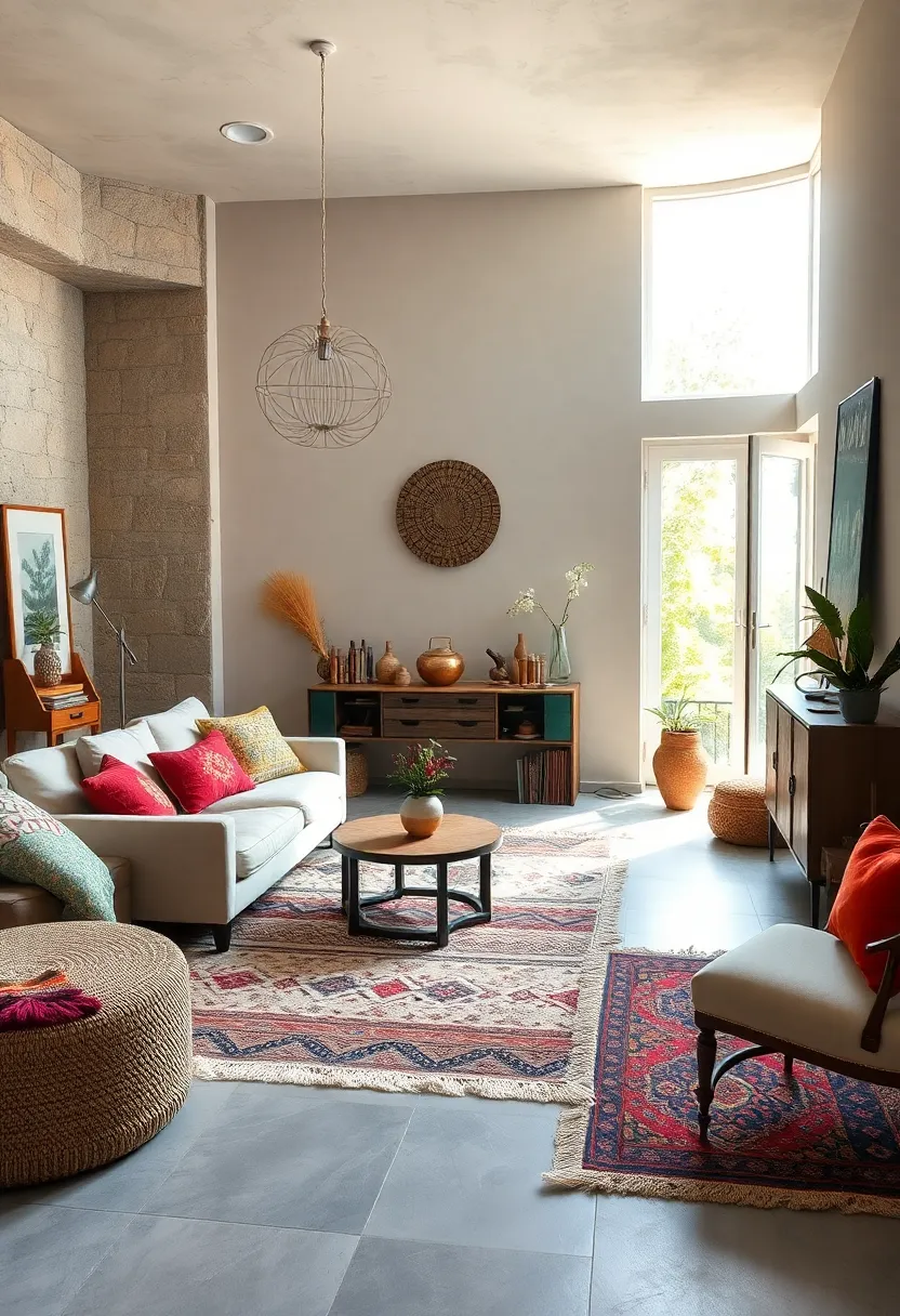 Incorporate layered⁤ textured rugs with ethnic patterns for visual warmth