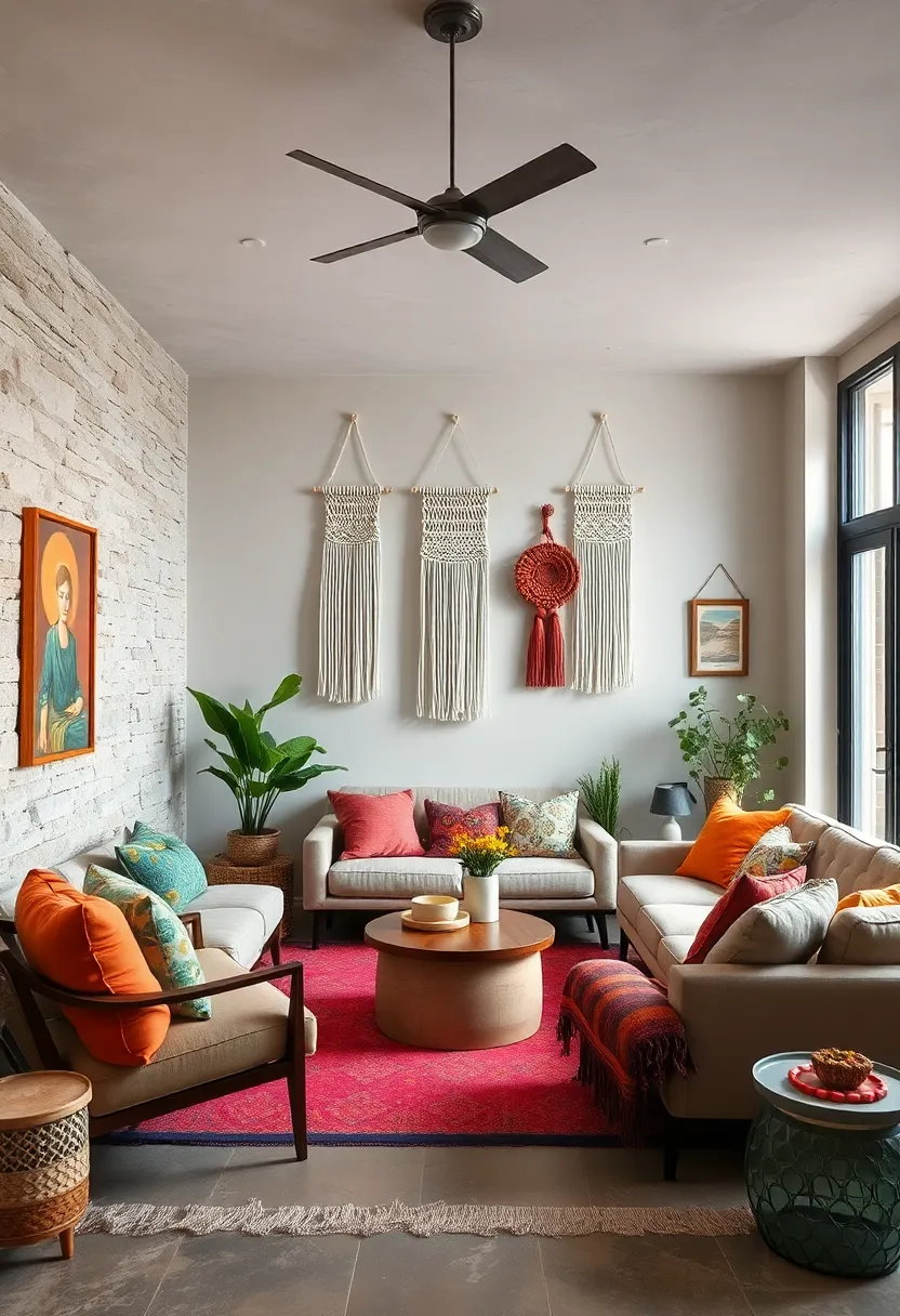 Use macramé wall hangings to add handcrafted charm and depth