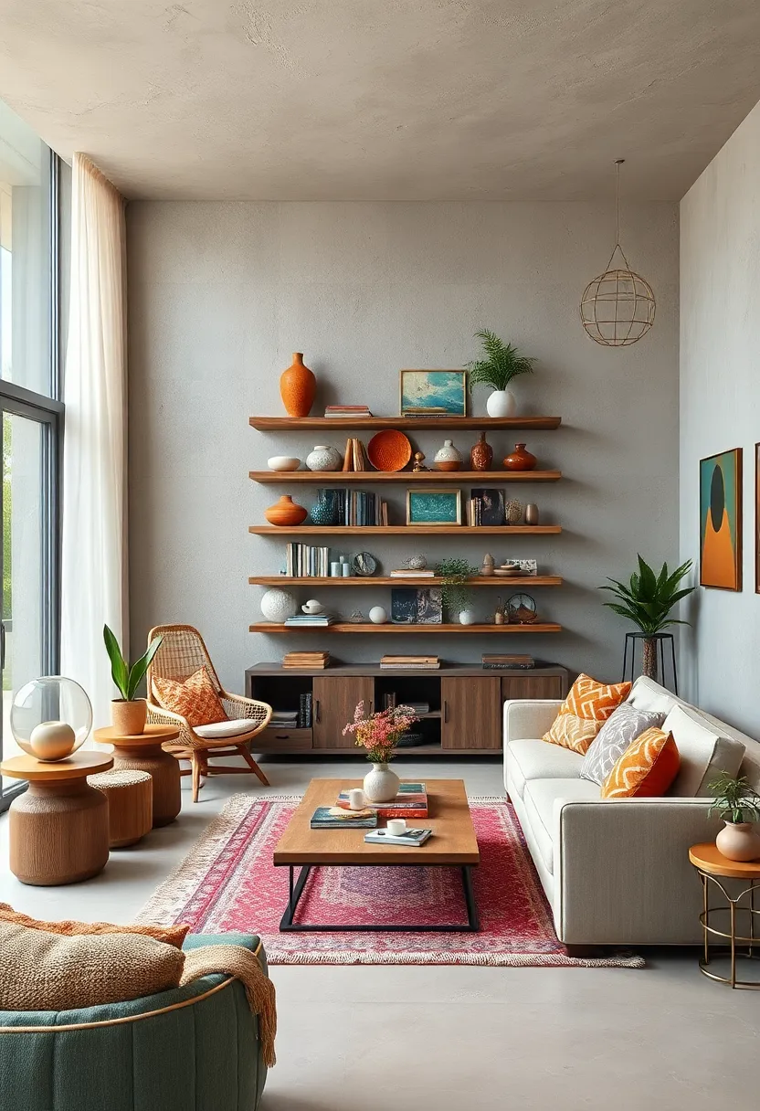 Use wooden shelves with a distressed finish to display collectibles