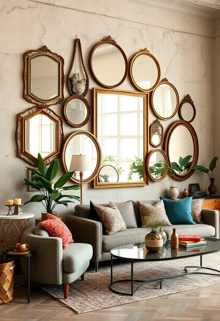 Create a medley of ⁤differently shaped⁢ vintage mirrors to introduce ‍asymmetry and ‌visual interest