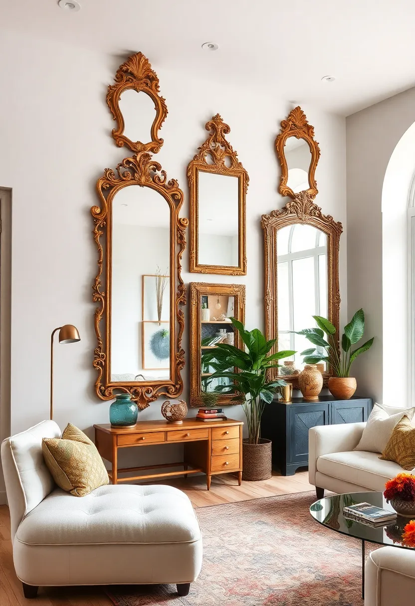 Arrange‍ a series of⁤ ornate vintage mirrors vertically ⁣for a dramatic and elongating effect on narrow walls