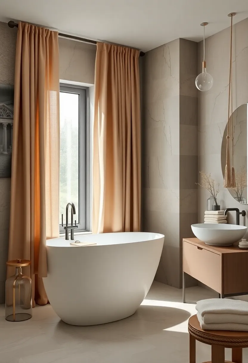 Add⁣ taupe linen curtains ⁣with subtle champagne embroidery for ‌a soft,⁢ luxurious touch near your bathtub