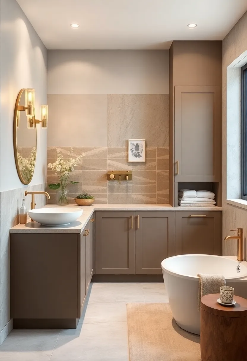 Choose taupe matte finish ‌cabinetry contrasted​ with glossy champagne backsplash tiles for a ⁣balanced and chic look