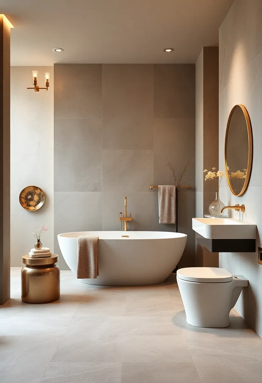 Embrace ⁣understated luxury with taupe walls paired with champagne gold fixtures for a timeless bathroom design