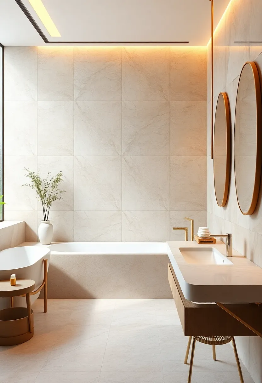 Incorporate taupe marble⁣ tiles accented by⁤ champagne-hued ⁣LED lighting to create a warm and inviting ambiance